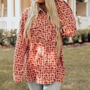 NEW pink floral retro corduroy jacket